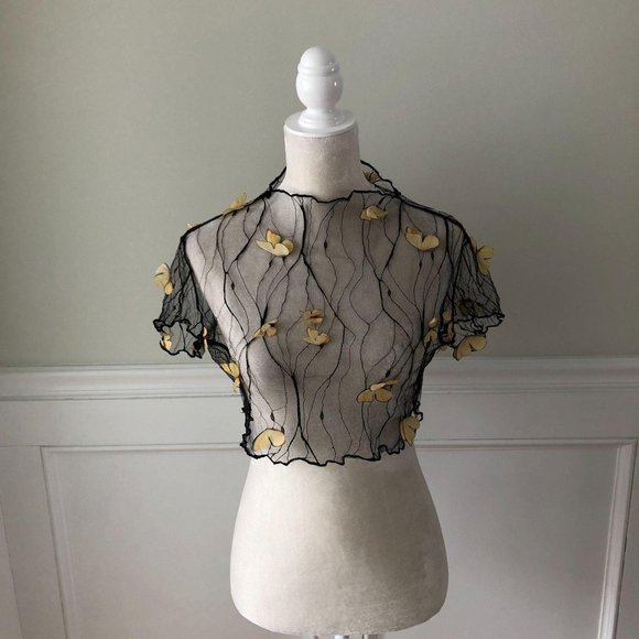 SHEIN Tops - Shein Sheer Butterfly Crop Top Black L